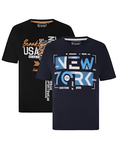 KAM Twin Pack NY T-Shirt Schwarz/Marineblau